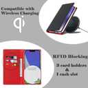 case for iPhone 14 and iPhone 13 Case Genuine Leather Wallet with Card Holder for Women Men Flip Folio Credit Card Slots Stand Shockproof Phone Cover-Black