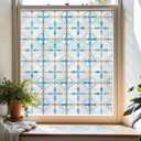 3D Stained Glass Window Film, Decorative Window Privacy Film for Bathroom,Front Door,Home, Sun Blocking Heat Control,Static Cling, Blue Tears 23.6inch x 35.4inch
