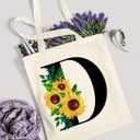 AUSVKAI Canvas Tote Bag Aesthetic for Women, Cute Sunflower Initial Trendy Monogram Personalized Initial Birthday Reusable Cloth Cotton Bags with Handle for Grocery College Shopping Beach