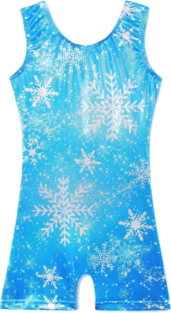 BAOHULU Gymnastics Leotards for Girls Kids Sparkle Tank Biketards with Shorts Dance Outfit (Blue)