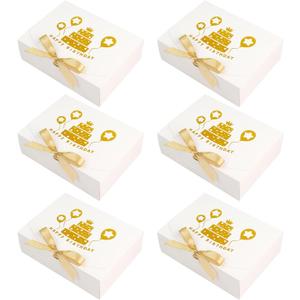 Ssyuysto 6PCS Birthday Gift Boxes with Ribbon Premium Elegant White with Gold Foil Happy Birthday Design Large Collapsible Gift Boxes for Party Favors Packaging for Men Women and Kids HBD Presents