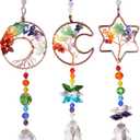 3pcs Rainbow Chakra Crystal Suncatcher Windows Hanging Tree of Life Sun Catchers Decor with Prisms for Car, Feng Shui Charms Decor for Home (Style1)
