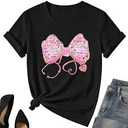 Valentines Nurse Shirt for Women-Valentines Day Bow Short Sleeves Funny Nursing School Tee Tops, XXL, Black