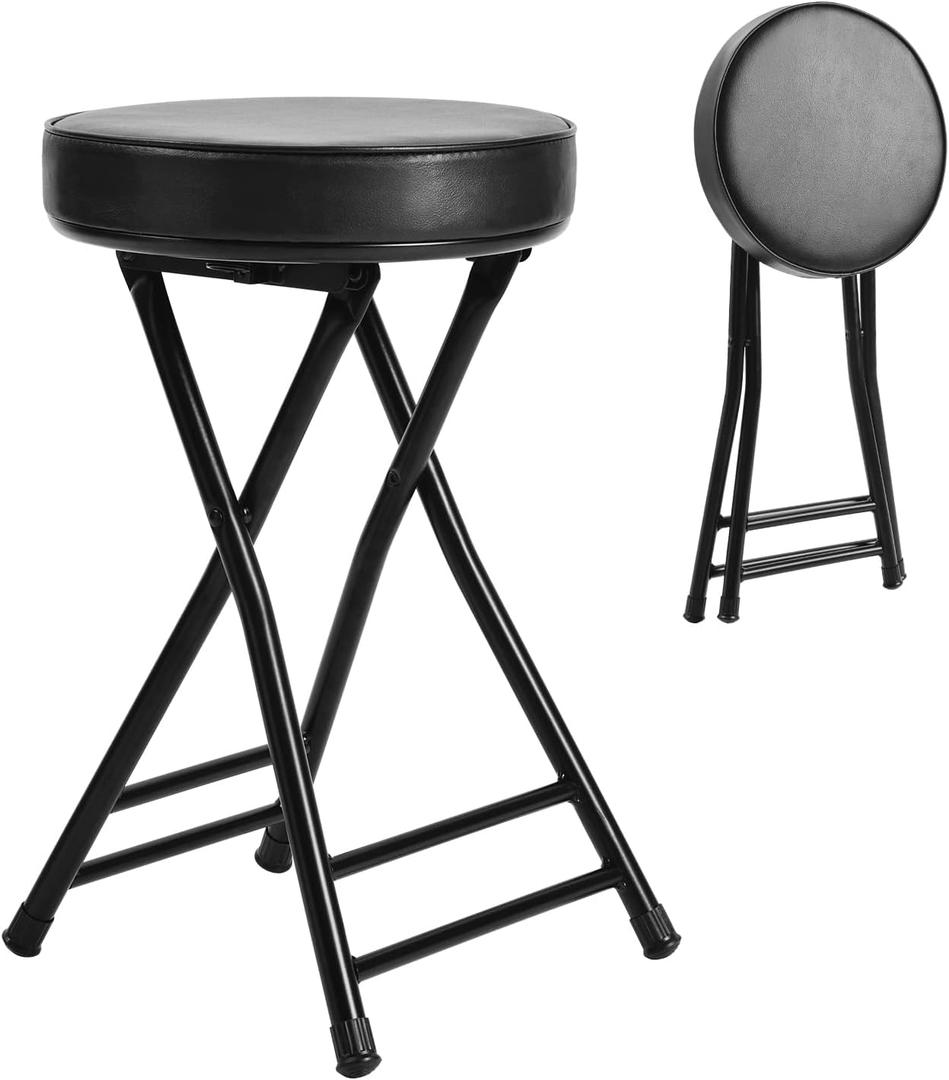 H HOMEWINS Cushioned Padded Folding Stool,23.6-Inch Counter Height Bar Stool,Portable Folding Stool with Handle for Fishing Hiking Gardening Travel BBQ (Black)