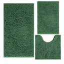 Green Bathroom Rug Chenille 3-Piece Extra Soft and Absorbent Shag Bath Mat Set, Machine Wash Bathroom Rug Set, Strong PVC Non-Slip Underside, Plush Carpet Bath Mat (Dark Green