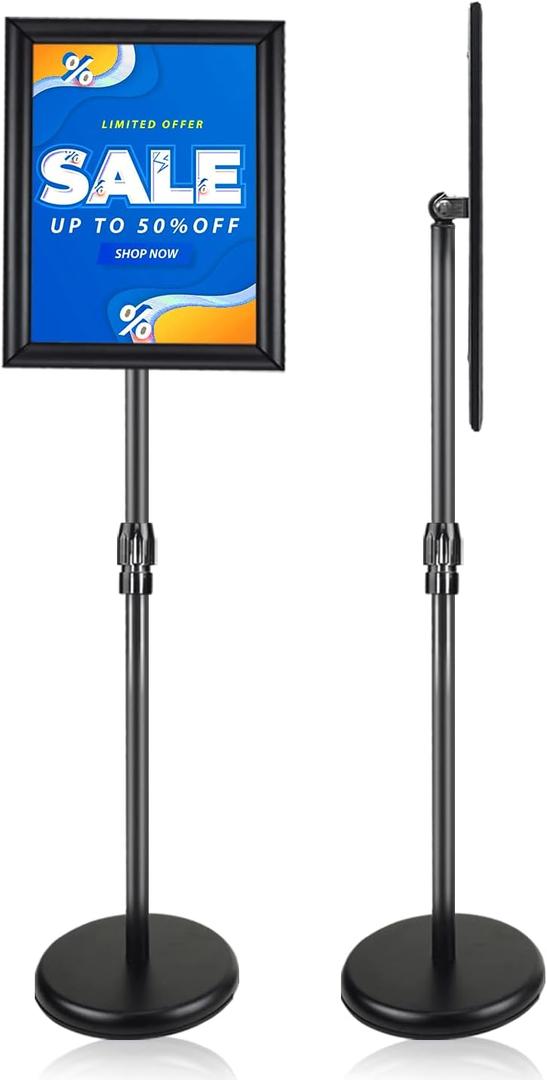 Sign Holder Stand - 8.5 11 inch Standing Display Sign Stand, Adjustable Poster Sign Holder Heavy Duty Pedestal Floor Sign Stand, Snap Open Frame for Vertical & Horizontal View, Black (Black, 8.5x11 1-Pack)
