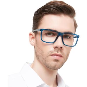 AEZUNI Large Reading Glasses Men Oversized Retro Square Readers 1.0 1.25 1.5 1.75 2.0 2.25 2.5 2.75 3.0 3.5 4.0 5.0 6.0 (B-blue)