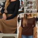 Huukeay 3 Pack Women's Long Sleeve Tops Lettuce Trim Boat Neck Shirts Slim Fit Casual Basic Fitted Tees (XL)