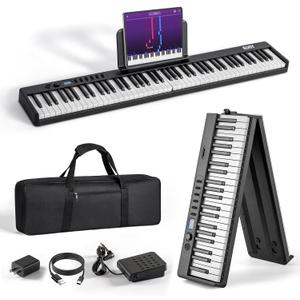 AiJoy 88-Key Portable Piano Keyboard with Semi-Weighted Keys Folding Piano, Built-in Speakers/MIDI, Long Battery Life Electric Keyboard Piano for Beginners