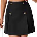Rooscier Women's Pleated A Line Button Side Zipper High Waist Work Basic Mini Skirt Black X-Large