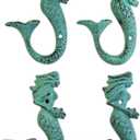 Patina Green Cast Iron Mermaid Wall Hook 6 Inch (Set of 4)
