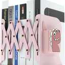 Adjustable Book Ends for Heavy Books, Cute Metal Heavy Duty Bookends for Shelves, Book Organizer for Kids Desk (Pink)