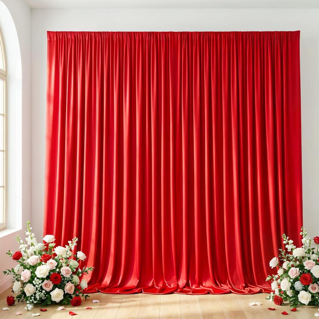 Red Backdrop Curtain - 10x10FT Back Drop Curtains for Parties Wrinkle-Free Soft Polyester Photo Backdrop Wedding Decorations Photoground Backdrop Stain-Resistant for Back Drop Stand, 2 Panels