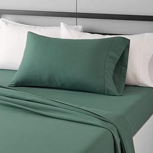 Amazon Basics Lightweight Super Soft Easy Care Wrinkle-Free Breathable Brushed Microfiber 3-Piece Bed Sheet Set with 14-Inch Deep Pockets, Twin, Emerald Green, Solid
