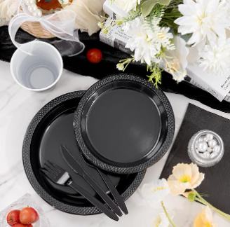 WELLIFE Black Plastic Plates 60pcs ( 30 pack of Small, 30 pack of Large) - Disposable Dinnerware Set Including Dinner Plates, Dessert Plates, Black Disposable Plates for Party and Birthdays