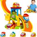 Marstone Toddler Toys for 1 2 Year Old Boys and Girls Gifts: Educational Elephant Slide with 4 Animal Car Toys for Baby 12-18 Months, First Birthday Gifts for Kids, Learning Push Truck Tracks Age 1-2