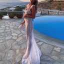 Women 2Pcs Lingerie Set Lace See-Through Sleeveless Camisoles High Waist Long Skirts with Chain Sleepwear (White, L)