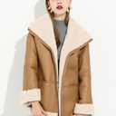 Women Aviator Pilot Leather Jacket - Genuine Sheepskin Shearling Moonlight Faux Fur - Stylish Winter Fashion, Small 