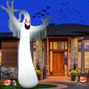 Sizonjoy 12 FT Halloween Decoration Inflatable Ghost, Blow Up Animated Red Eyes Ghost with Build-in LEDs, Outdoor Scary Inflatable Decoration for Front Yard, Porch
