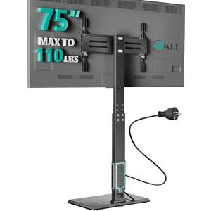 WALI Floor TV Stand with Power Outlet, Tall TV Stand Mount for 32-75 inch TV up to 110 lbs, Swivel and Height Adjustable TV Stands with Wood Base for Bedroom, Office(TVDVD-7P), Black