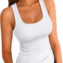 Womens Summer Tank Tops Square Neck Sleeveless Low Cut Sexy Shirts Ribbed Tanks Slim Fitted Casual Basic Tee Shirt, L
