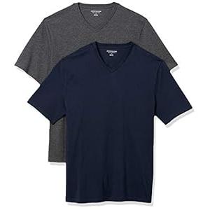 Amazon Essentials Men's 2-Pack Regular-Fit Short-Sleeve V-Neck T-Shirt, Dark Navy/ Charcoal Heather Grey, X-Large