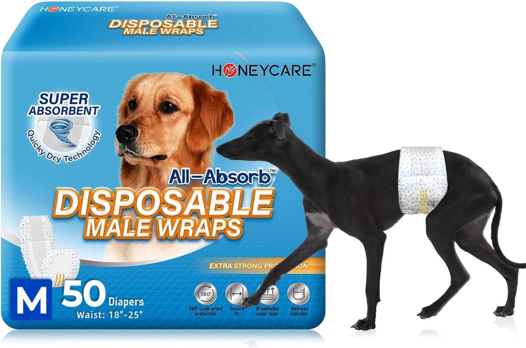 HONEY CARE All-Absorb A25 Male Dog Wrap, 50 Count, Medium, White