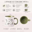 AmorArc 22 OZ Large Ceramic Coffee Mugs Set of 2, Oversized Mugs With Big Handle for Men Women Dad Mom, Big Mug With Textured Dogs Cats Patterns for Office & Home -Microwave Safe, 2 Pcs-Green