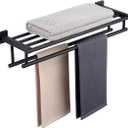 Towel Rack for Bathroom 24 Inch Wall Mounted Towel Rack Matte Black Towel Shelf with Double Towel Bar SUS304 Stainless Steel Towel Holder for Bathroom Wall Hotel Towel Rail (24 Inch/ 60cm)