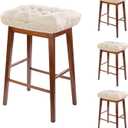 Rectangular Stool Cushion Set of 4, Soft Saddle Stool Cushions with Ties, Nonslip and Washable, Beige, 18 x 10.5 x 4 Inch