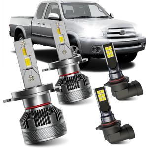 Fits for 2000-2006 Toyota Tundra High Low Beam Fog Lights Bulbs Combo Pack, 6000K White Plug-and-Play Super Bright Light Bulbs, Pack of 4