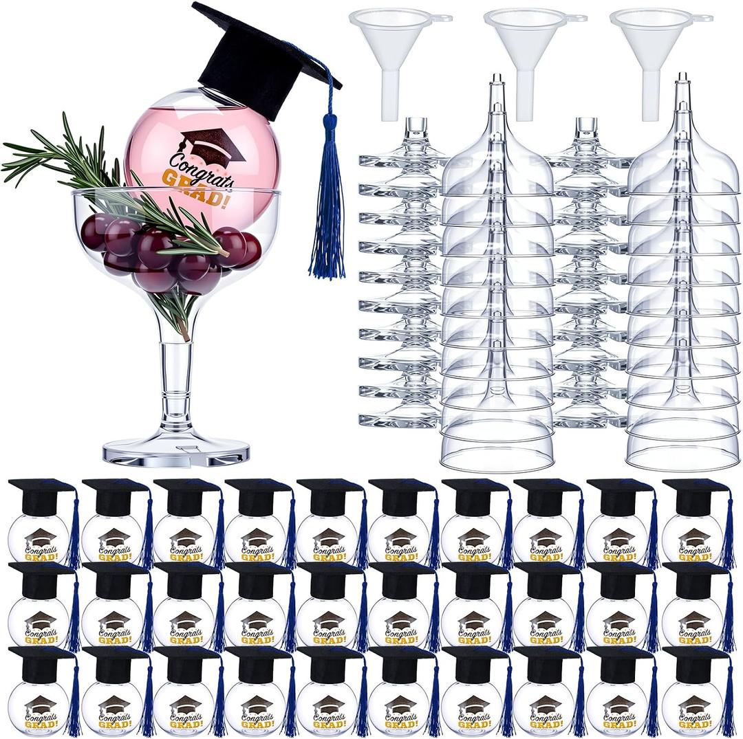 30 Set Graduation Party Favor Refillable Plastic Ball Decorations with Mini Caps & Cup Ornaments Congrats Grad Hanging Decor for Class of 2026(Blue)