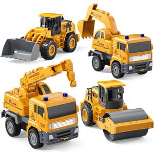 KukuFun 4-Pack Truck Toys for Boys 3-5 Year OldConstruction Sandbox Toy Set with ExcavatorIndoor/Outdoor Sand Toys for Kids Toddlers Girls Age 3-8Birthday Gifts, 8.3 inches