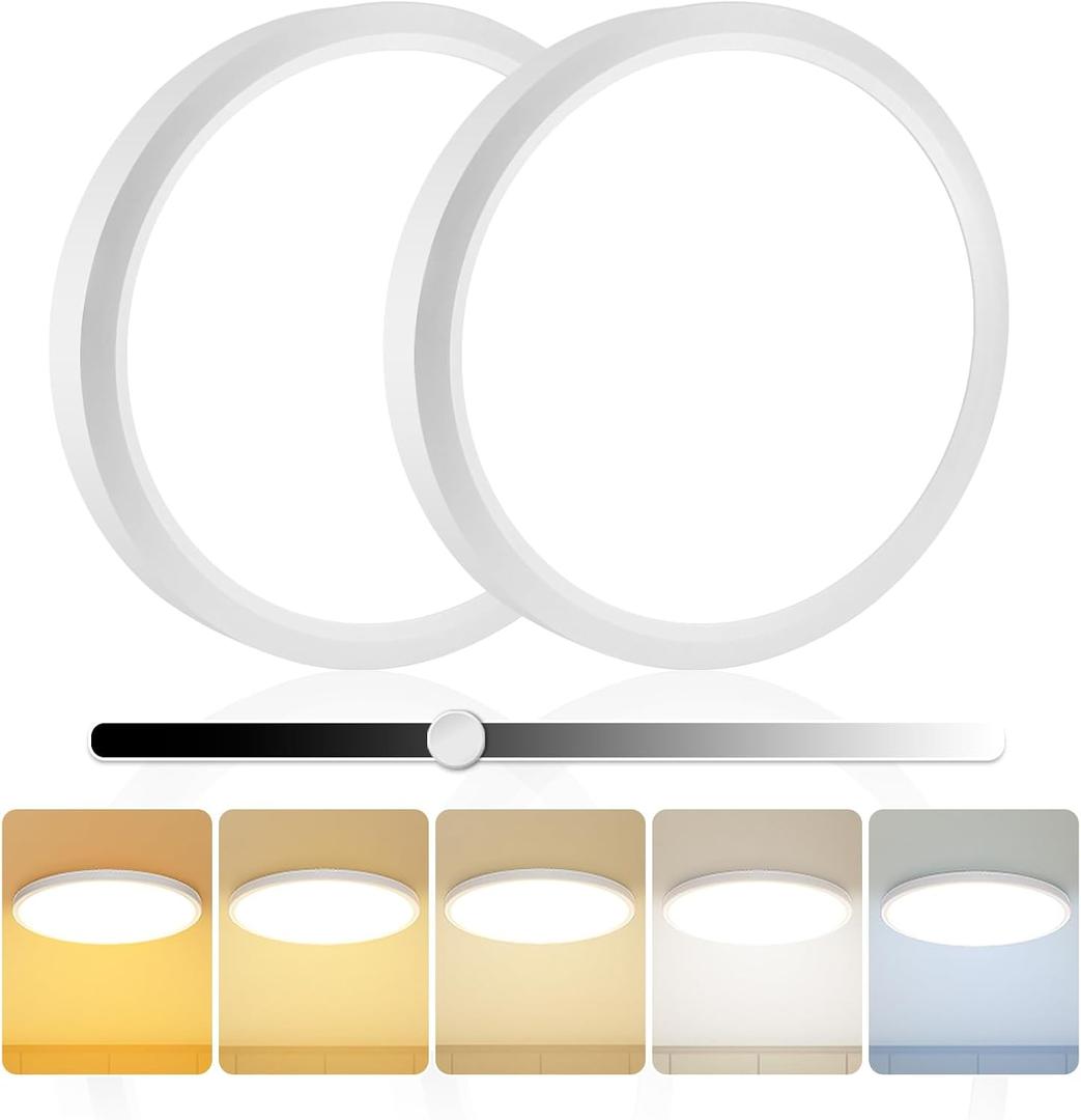2Pack 15.8 Inch LED Flush Mount Ceiling Light, 35W, 3850LM, 2700K-5000K 5CCT Selectable & Dimmable, White Round Flat Panel Light for Hallway, Kitchen, Bedroom, Laundry Room, 15.8 inch-2pack-CRI Standard