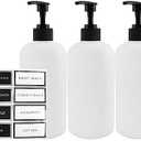 Cornucopia Brands Shower Pump Bottles (Set of 3, White); 16oz Plastic Pump Dispensers for Shampoo, Conditioner, and Body Wash