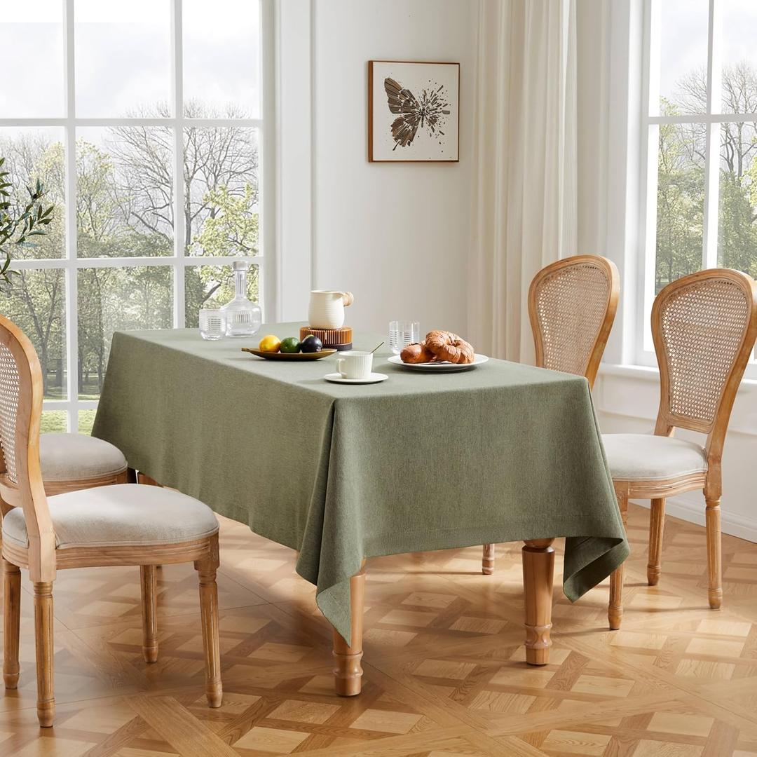 ZeeMart Basic Linen Textured Table Cloth, 60 x 84 Inch Olive, Farmhouse Style Green Rectangle Tablecloth, Wrinkle Resistant Washable Heavy Weight TableCloths