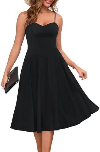 Zattcas Womens 2025 Spring Summer Sleeveless Midi Sundress A Line Flowy Wedding Guest Cocktail Party Dress with Pockets, Size L