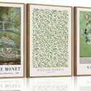 ZKFGPP 3 Piece William Morris Botanical Framed Wall Art Van Gogh Floral Canvas Art Prints Green Monet Painting Pictures Artwork Wall Decor for Living Room Bedroom 16x24in