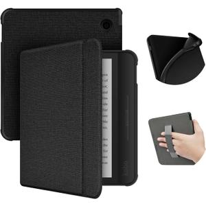 Case for 7" Kobo Libra Colour (2024 Release) & Kobo Libra 2 (2021 Release), Soft TPU Protective Back Cover with Hand Strap and Card Slot, Auto Wake/Sleep, Black