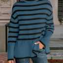 ZESICA Women's Winter Sweaters Casual Turtleneck Long Sleeve Striped Side Slit Loose Pullover Sweater Jumper Tops (M)