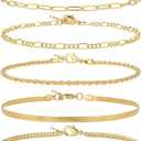 AOZEL Gold/Silver Plated Anklet Bracelets for Women Waterproof Plus Size Cuban Link Chain Ankle Bracelet for Large Ankle 11 inch