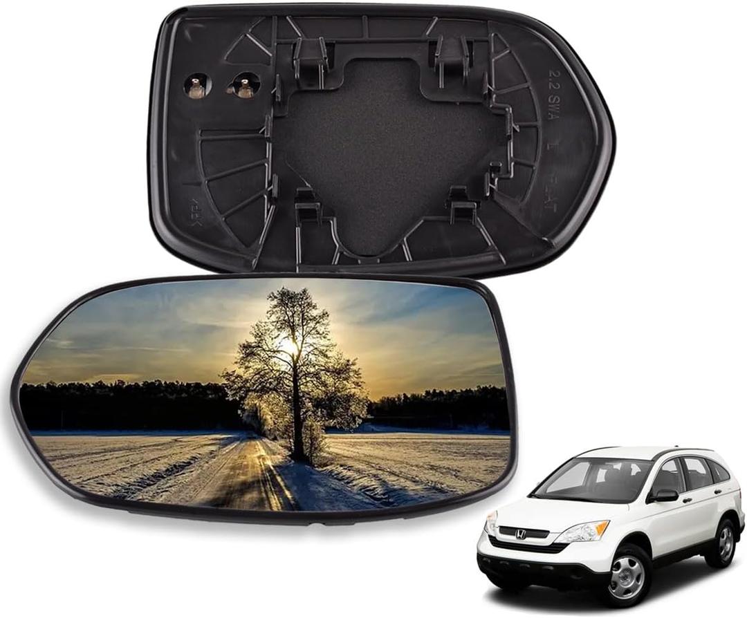 Left Driver Side Mirror Glass w/Heated Compatible for Honda CRV 2007 2008 2009 2010 2011 Heated Chrome Rear View Mirror Glass with Backing Plate and Cushion, Truck Mirrors 76253SWA315