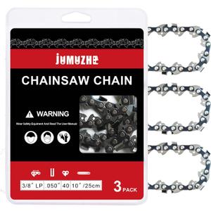 10 Inch Chainsaw Chain,3/8"LP Pitch,0.050" Gauge 40 Drive Links Fits for Remington, Worx, Craftsman and More(3chains)