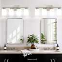 Brushed Nickel Bathroom Light Fixtures with Milk Glass Shades, Eye-Friendly 4 Light Vanity Lights for Bathroom, Vanity Lights with E26 Socket (Bulbs Not Included), for Mirror, Bedroom, Hallway