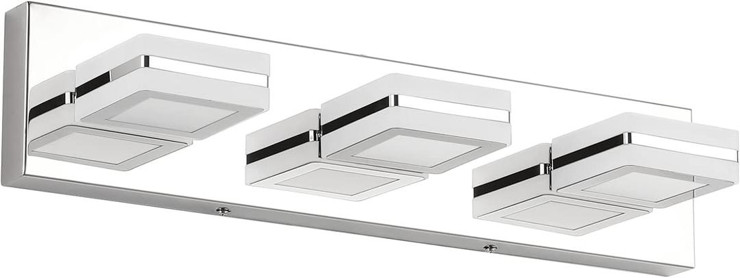 Ralbay Modern LED Vanity Light Fixtures 3 Lights Up and Down LED Modern Bathroom Vanity Lights Over Mirror Rotatable Acrylic Stainless Steel Chrome Bath Wall Lighting