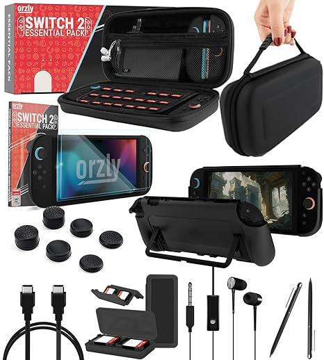 Orzly Switch 2 Accessories Bundle Carry Case & Screen Protector for Nintendo Switch 2 (2025) Console, TravelCase, Screen Protection, Grip Case, USBC Cable, Games Holder, Headphones, Thumbgrips