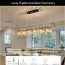 Modern Luxury Rectangular K9 Crystal Chandelier for Dining Room Living Room Kitchen Island Entryway Foyer L43 Easy Install Adjustable Hight 6-Light Ceiling Hanging Light Fixture Black