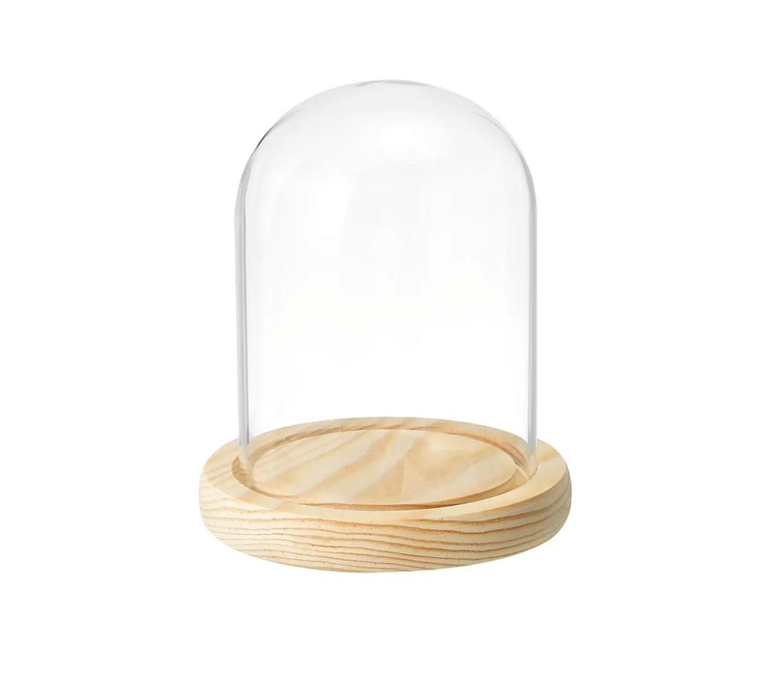PATIKIL 4.7"x3.5" Clear Cloche Glass Dome, Glass Bell Jar Display Case Tabletop Centerpiece with Wooden Base for Plants Home Decor