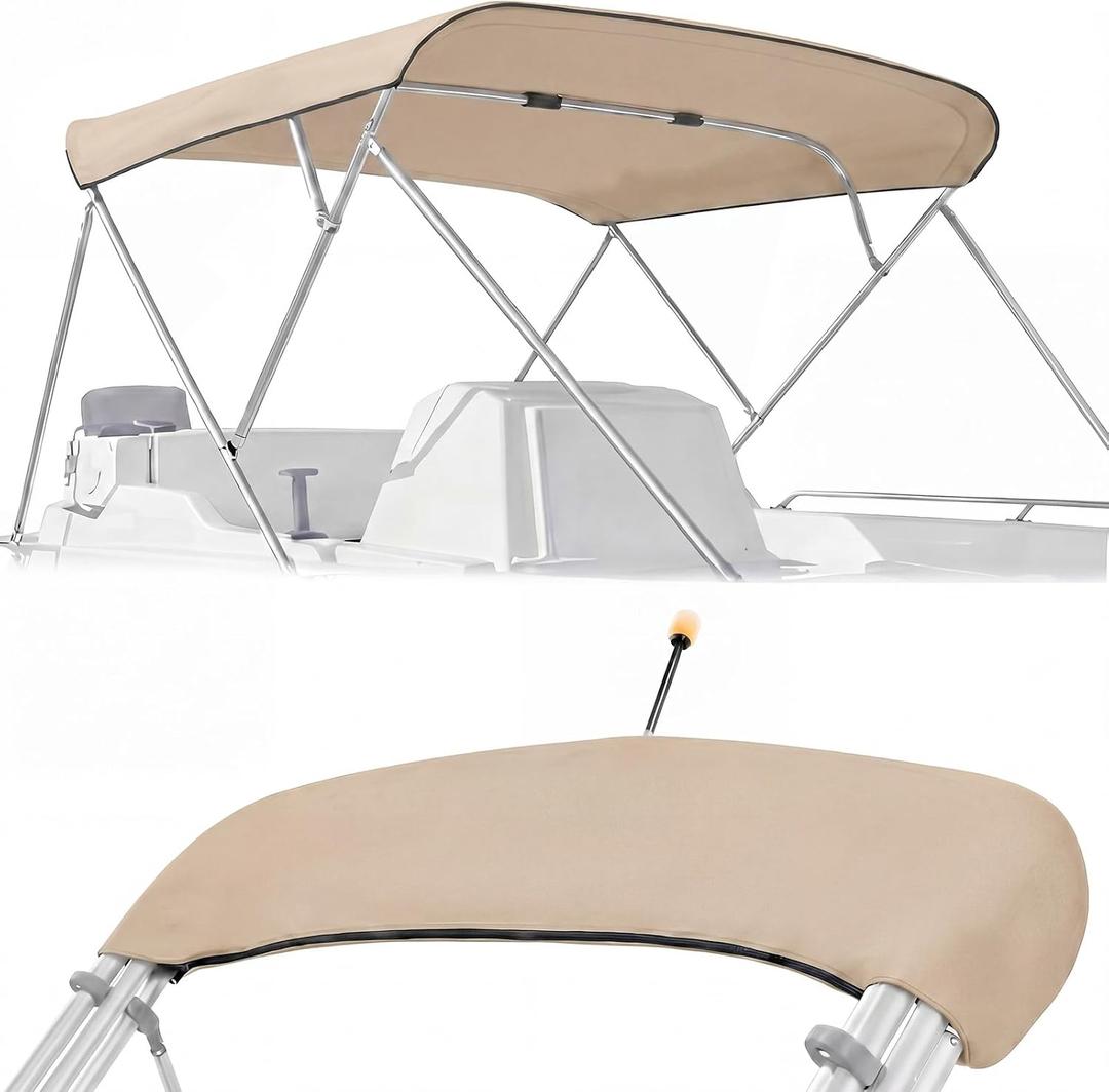 900d Boat Bimini Top Replacement Canvas Cover, Waterproof UV Resistant Marine Canopy with Zipper Sleeves & Storage Boot, Fit Pontoon, Jon Boats (Frame Not Included)