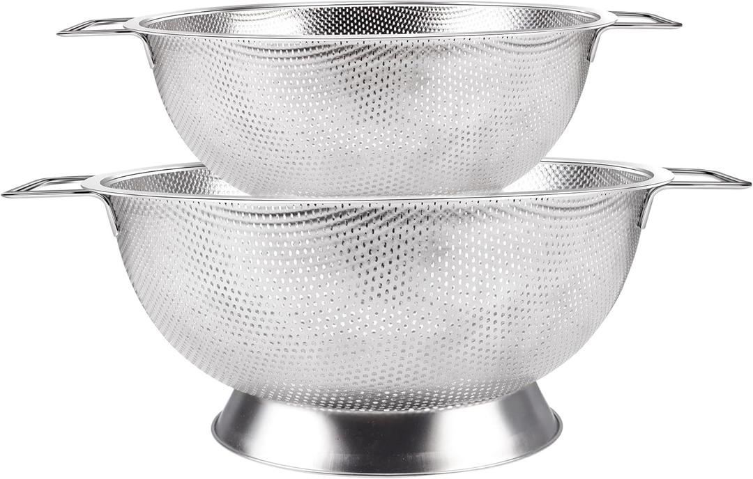 Gulex Stainless Steel Colander and Strainer Set(5-Quart and 3-Quart)， Strainer for Kitchen Food, Dishwasher Safe